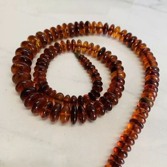 Vtg Carved Natural Baltic  Amber Graduated Disc Bead 38g 24” Necklace Rondelles - Picture 9 of 16
